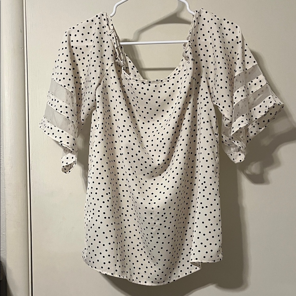 Polka Dot Women's Cold Shoulder Top - Black and White